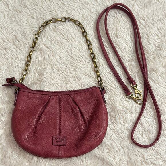 Fossil Handbags - Vintage Fossil Berry Pink crossbody handbag gold chain purse Genuine leather